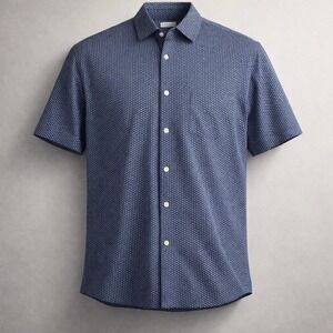 Peter Millar Summer Comfort Mens L Blue Helmet Print Short Sleeve Casual Shirt